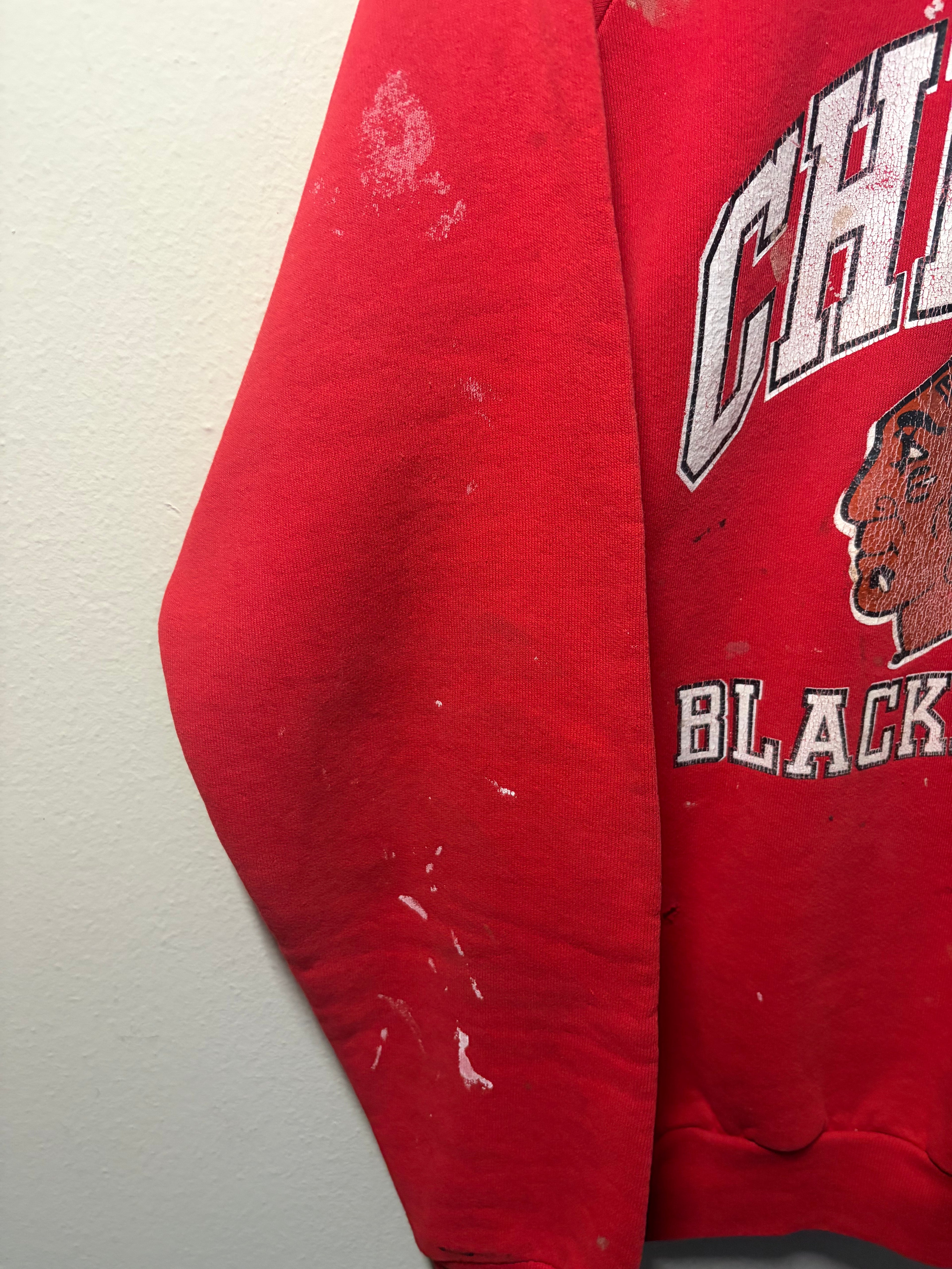Vintage Blackhawks Painted/Distressed Crewneck Sweater (XL)