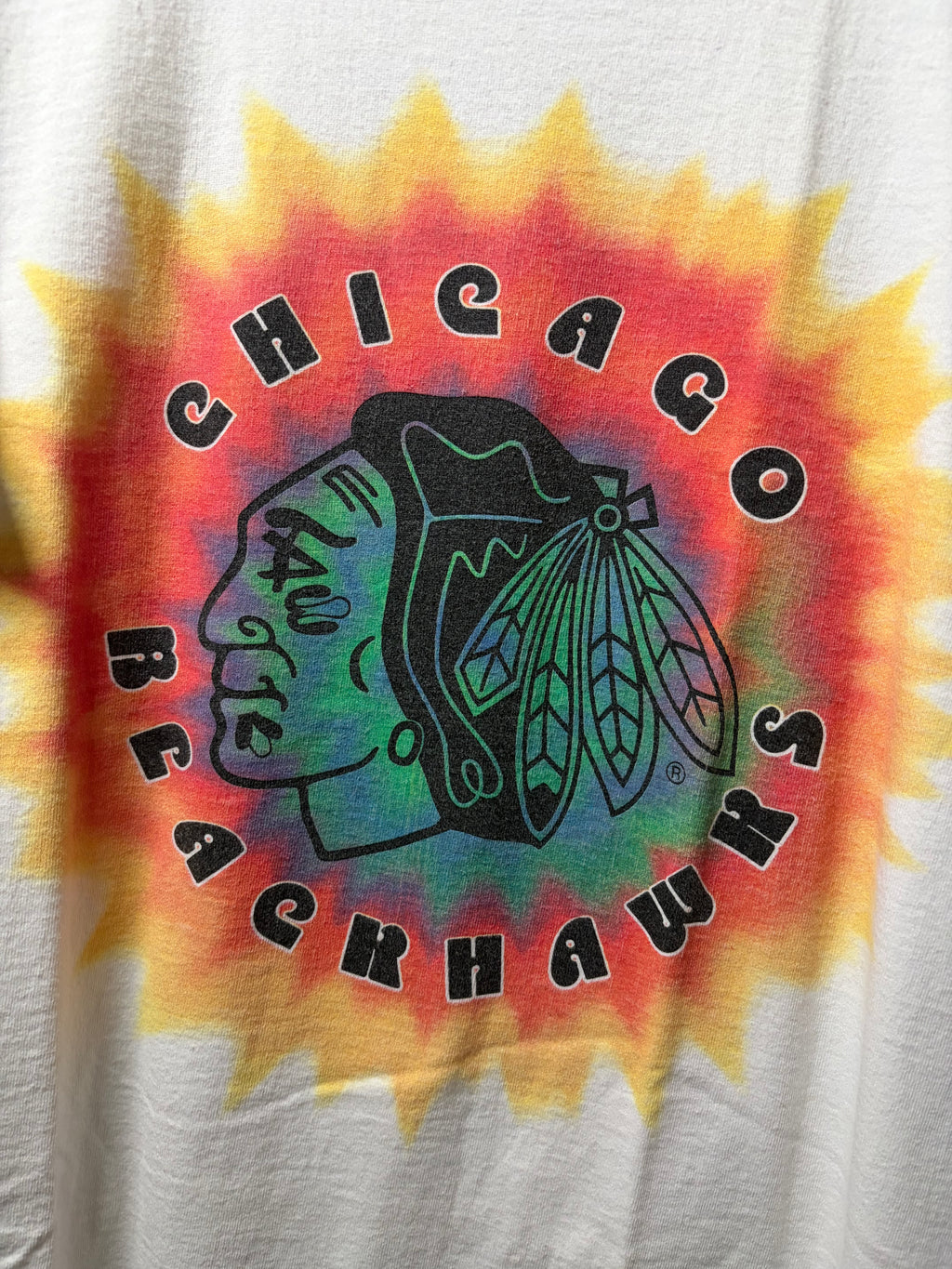 Vintage Blackhawks Fox Sports Tie Dye T Shirt (XL)