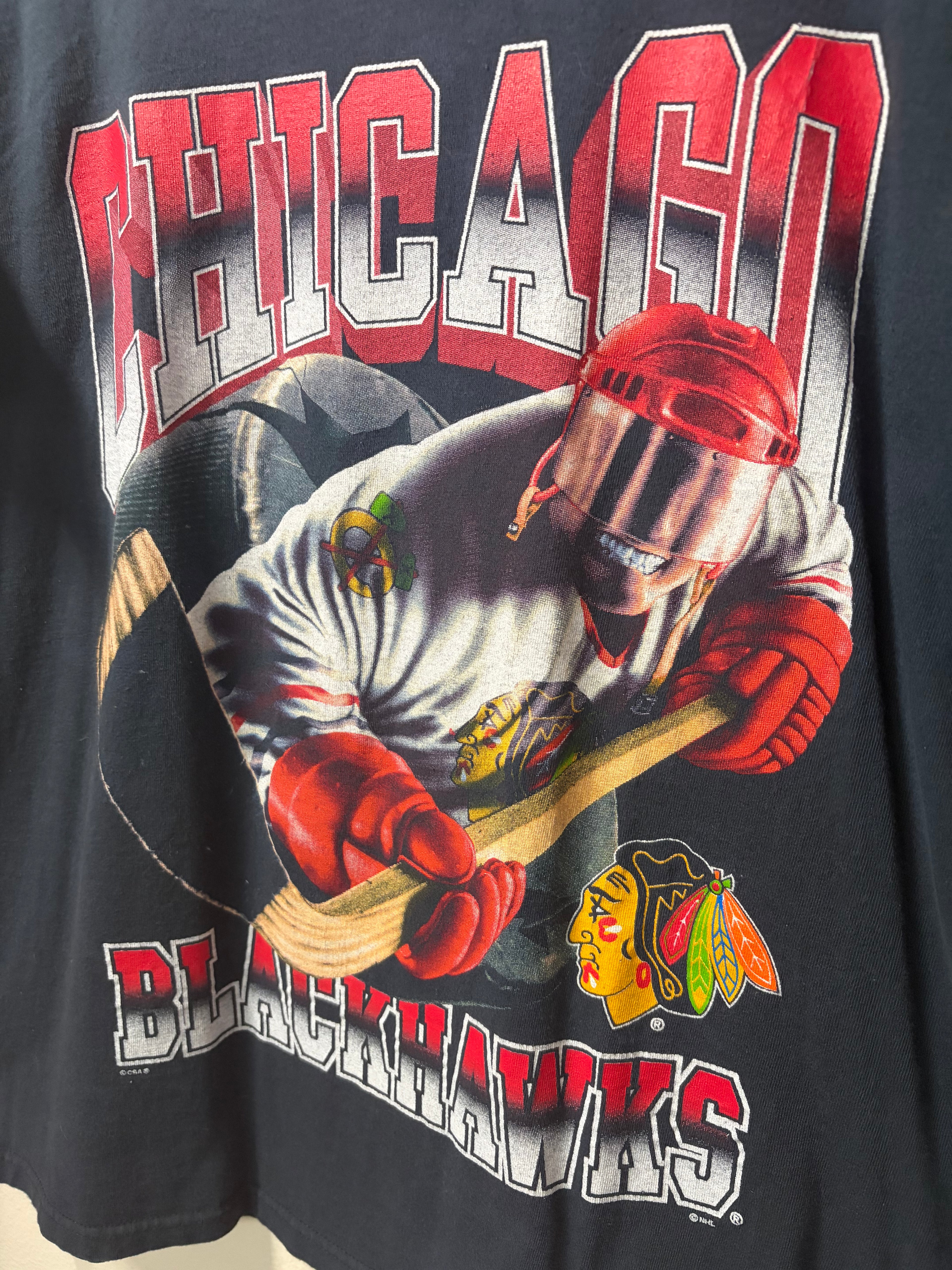Vintage Blackhawks Player Graphic T Shirt (Large)