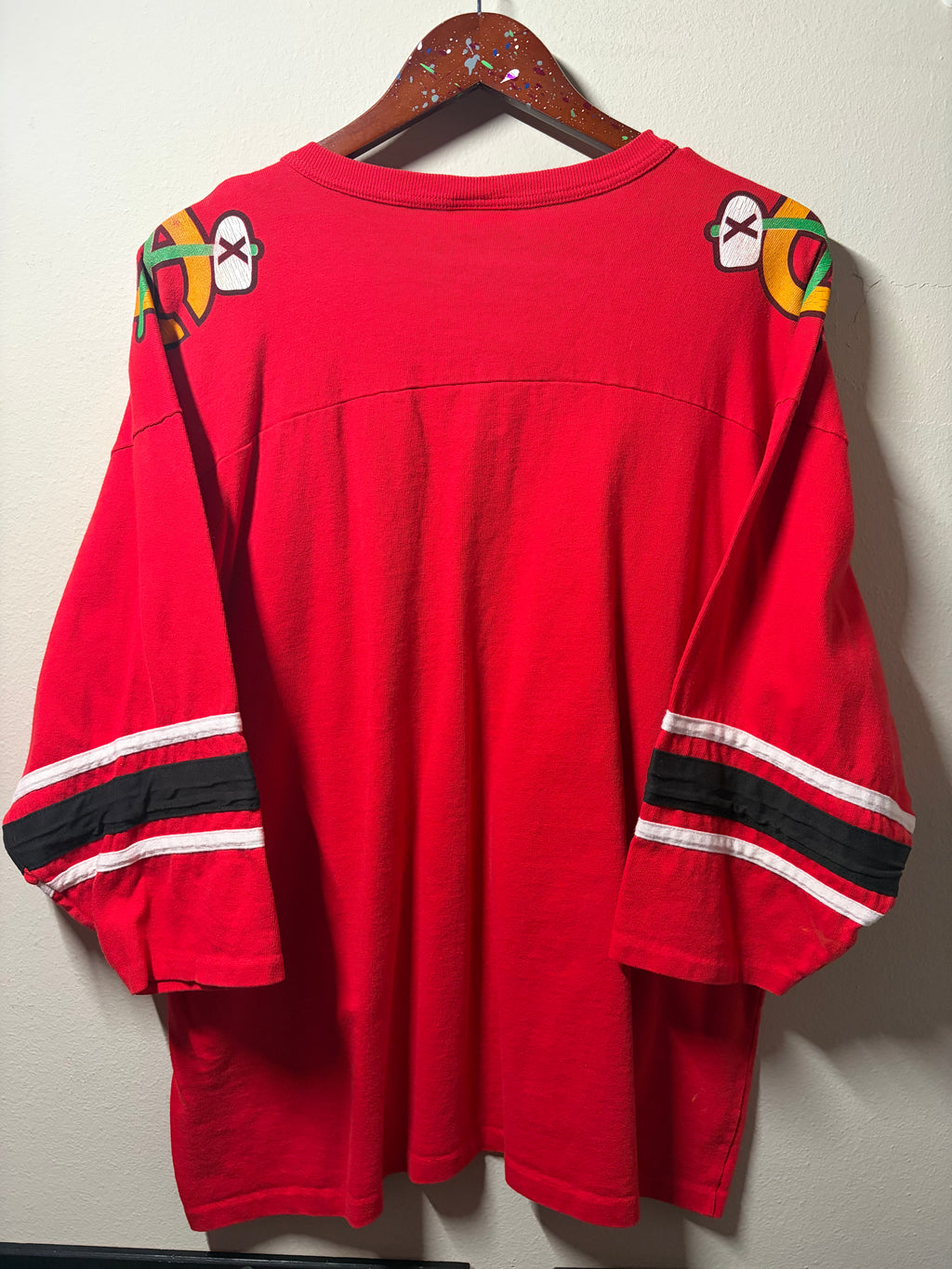 Vintage Blackhawks 3/4 Sleeve T Shirt (XL)