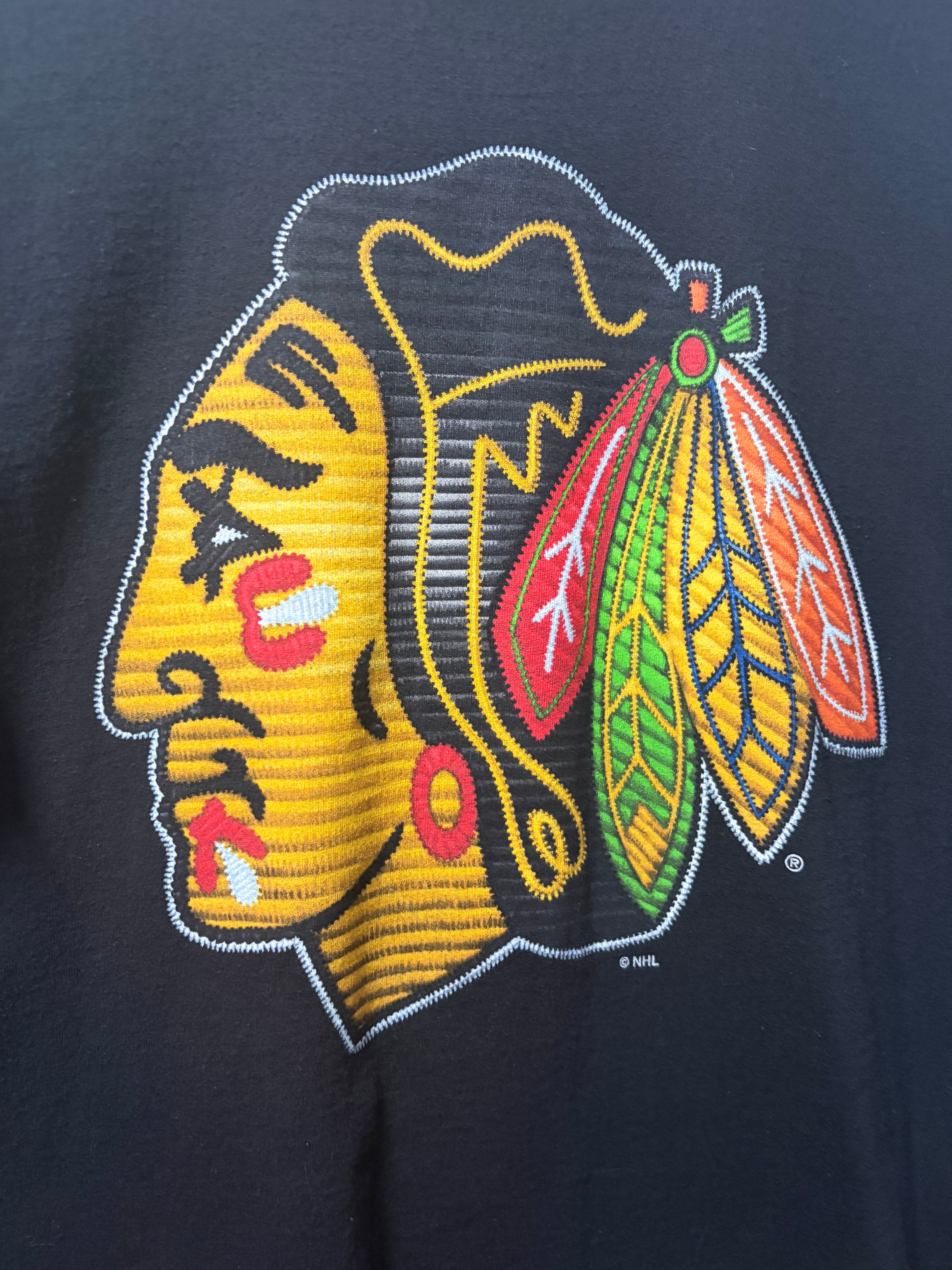 Vintage Blackhawks “Stitched” Logo T Shirt (XL)