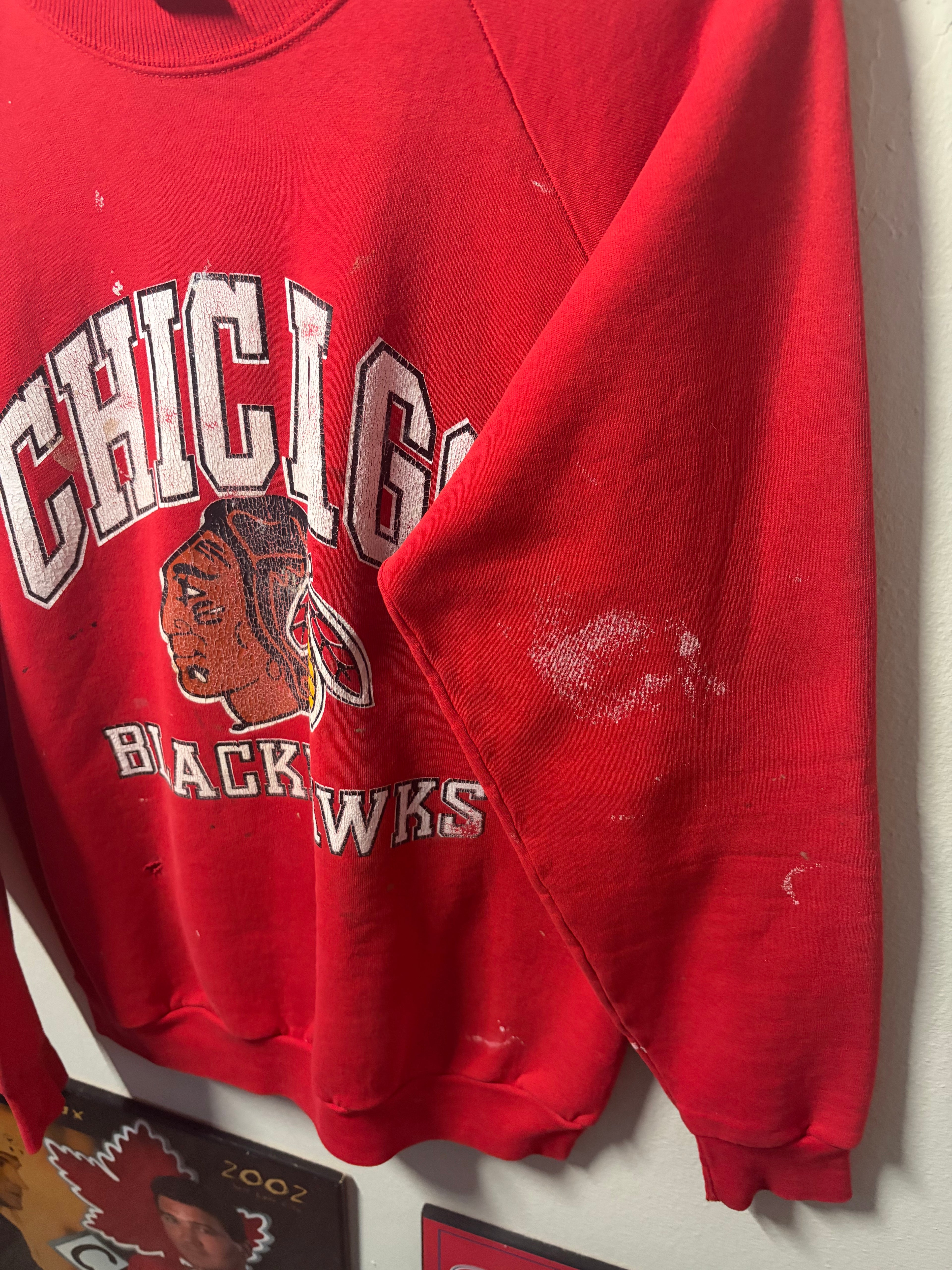 Vintage Blackhawks Painted/Distressed Crewneck Sweater (XL)