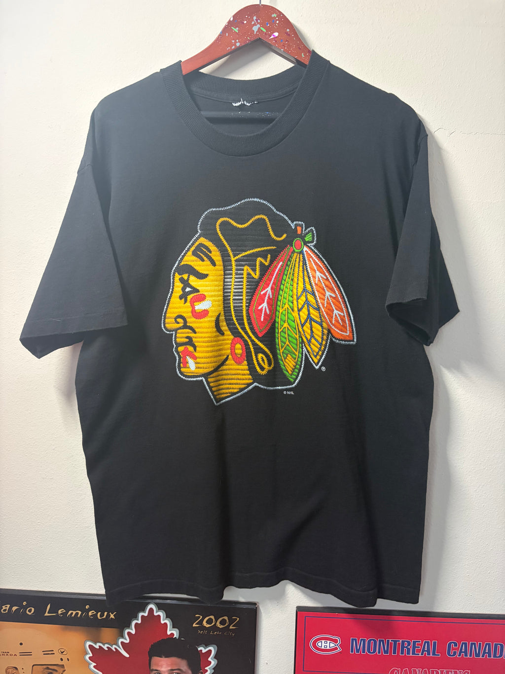 Vintage Blackhawks “Stitched” Logo T Shirt (XL)