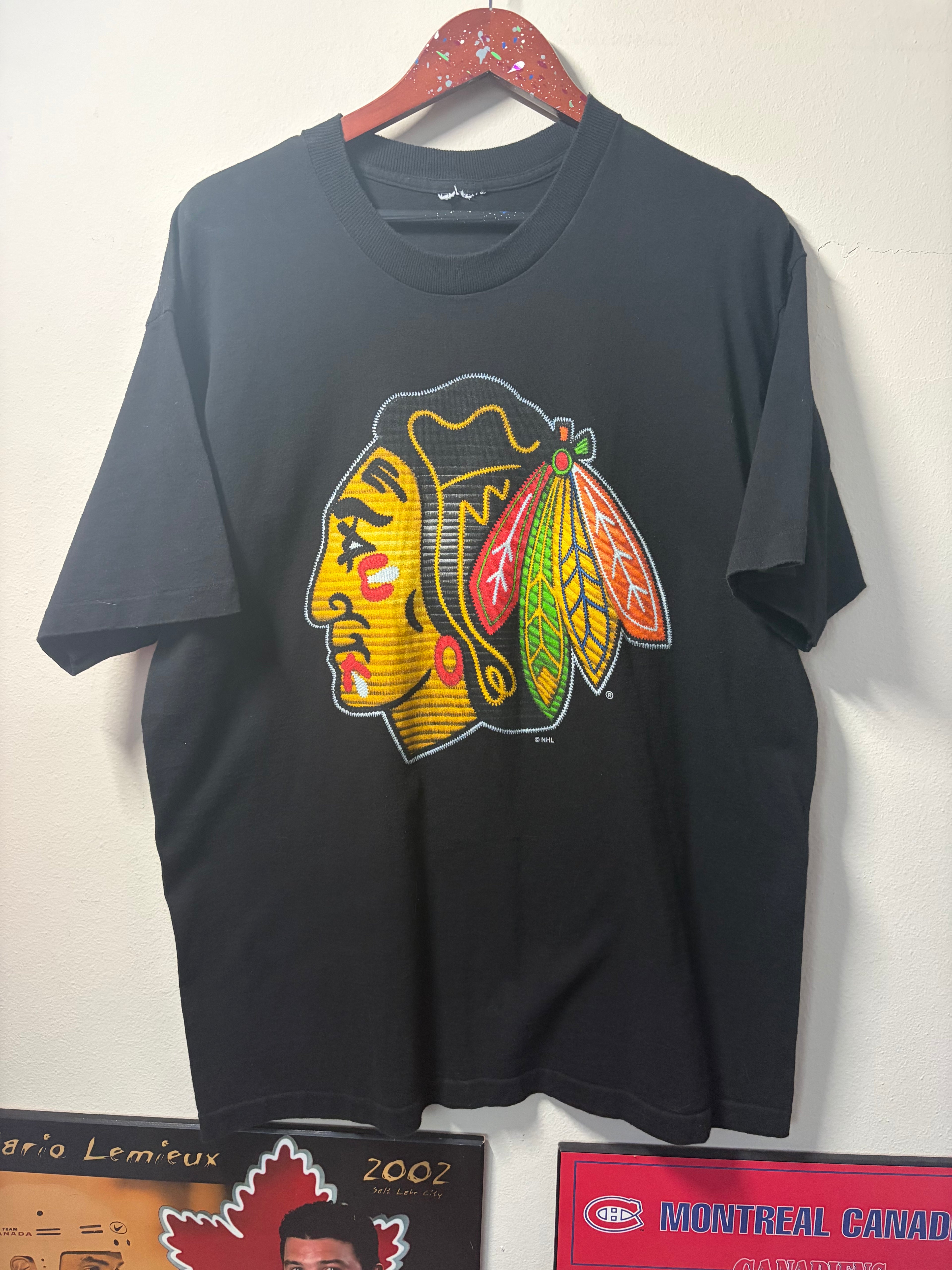 Vintage Blackhawks “Stitched” Logo T Shirt (XL)