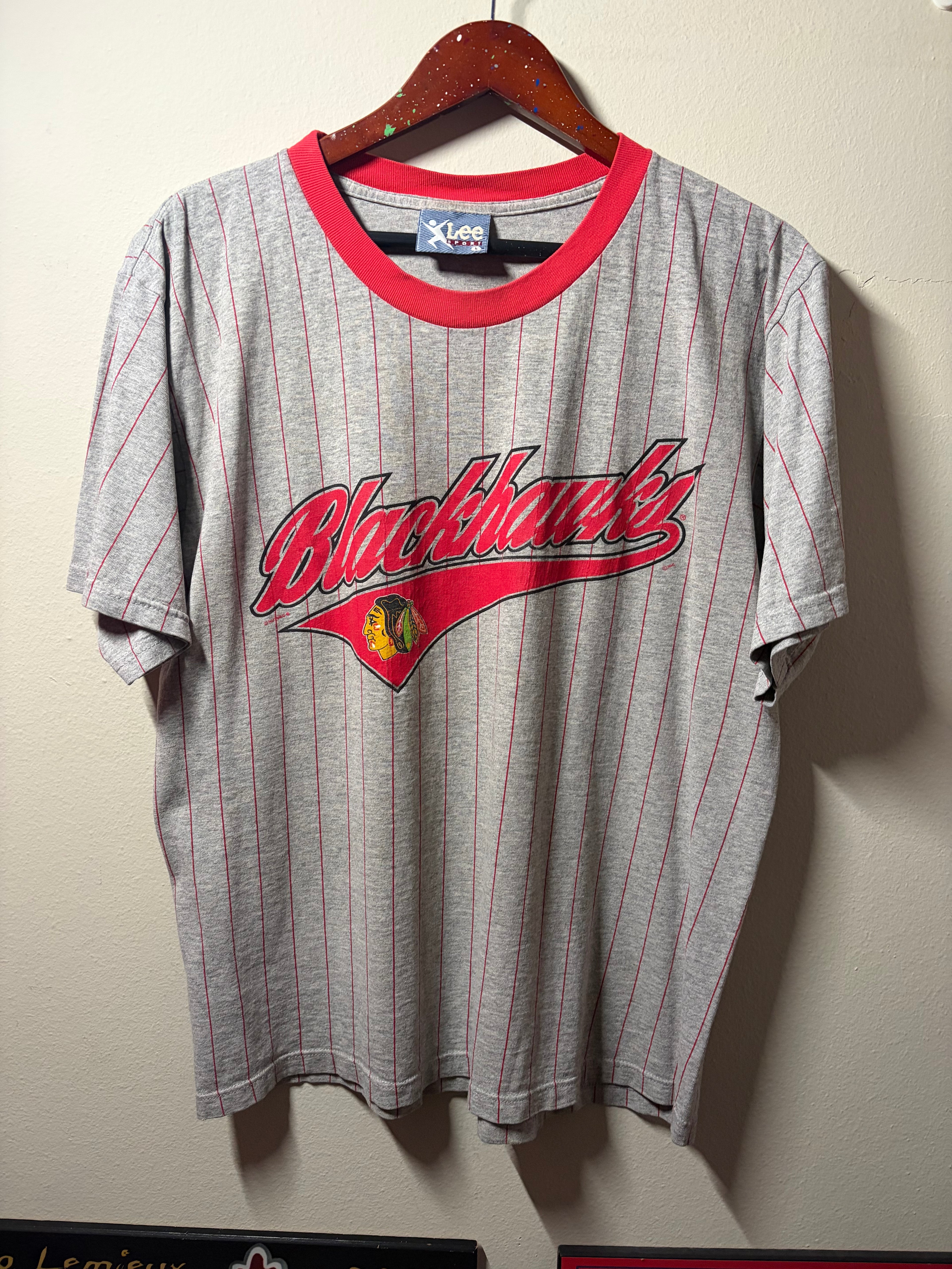 Vintage Blackhawks Pinstripe T Shirt (XL)