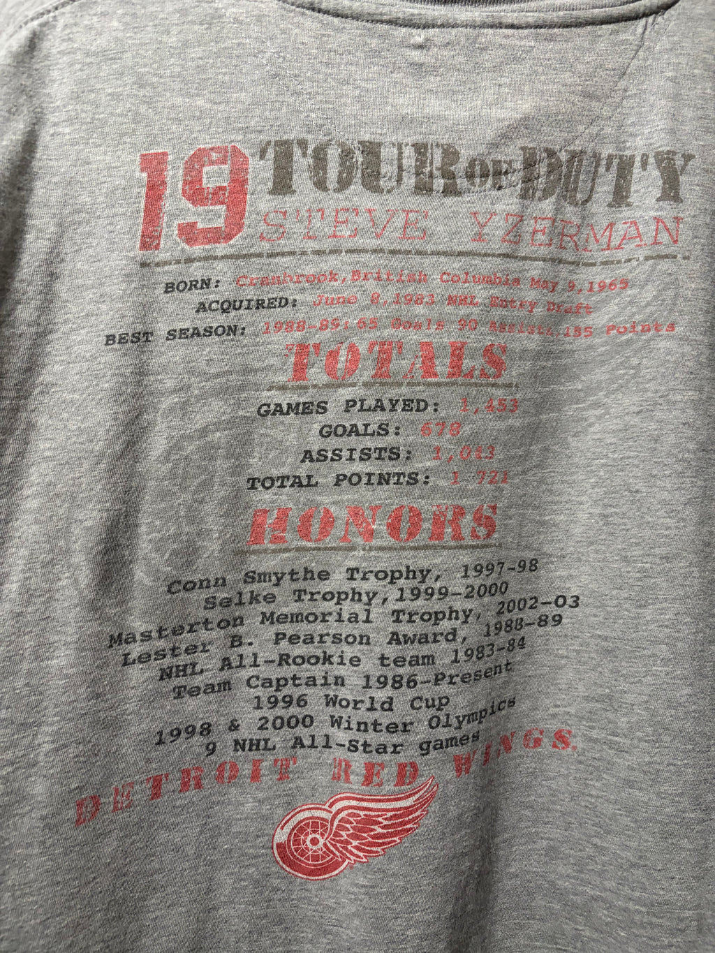 Vintage Detroit Red Wings Steve Yzerman #19 T Shirt (Large)