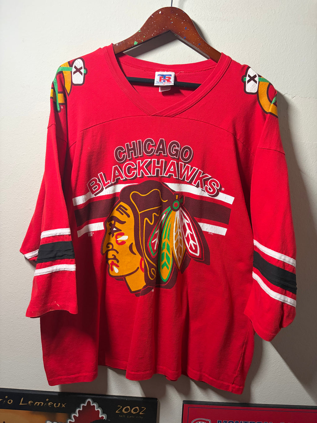 Vintage Blackhawks 3/4 Sleeve T Shirt (XL)