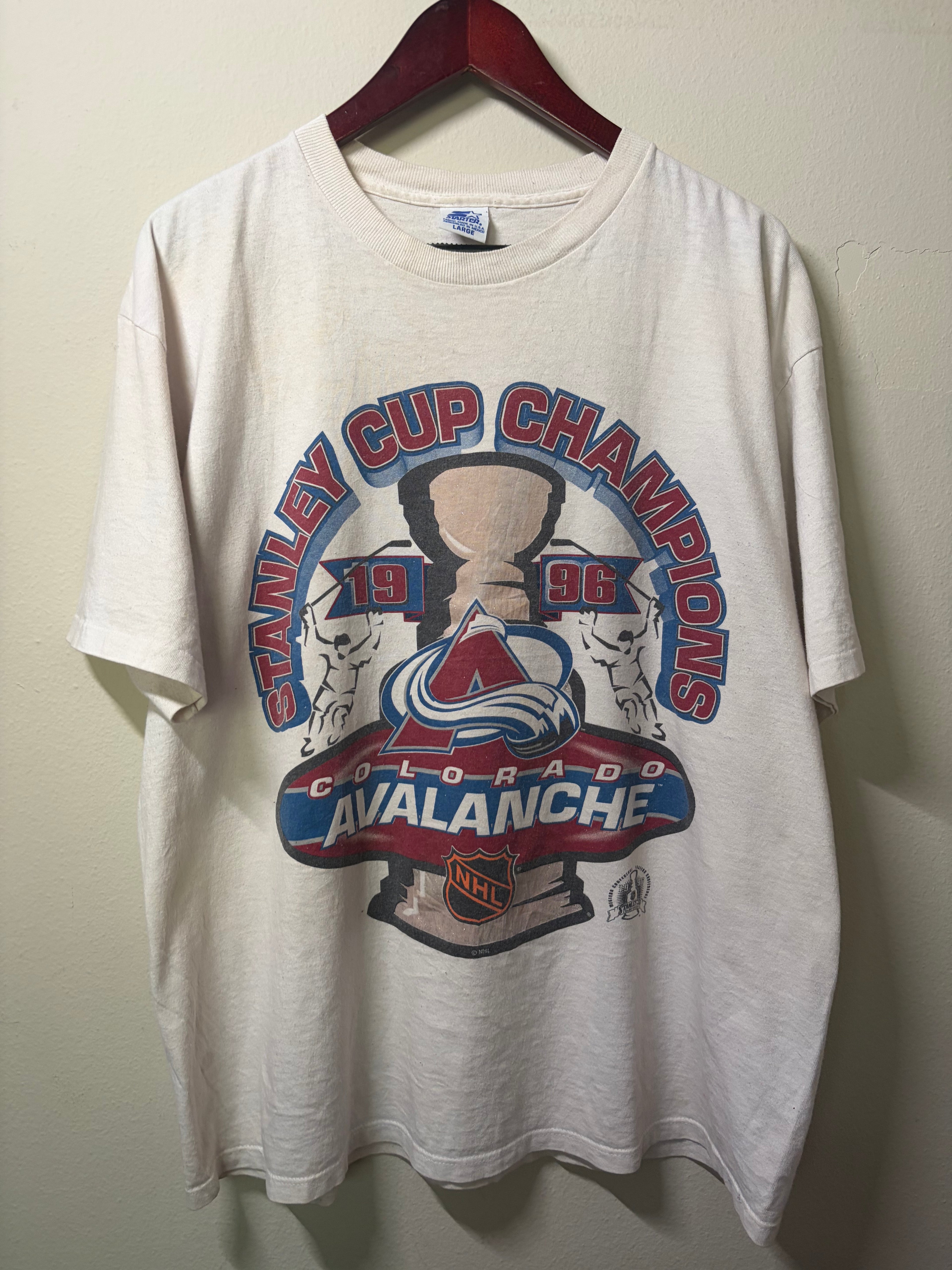 Vintage Colorado Avalanche 1996 Stanley Cup Champs Starter T Shirt (L)