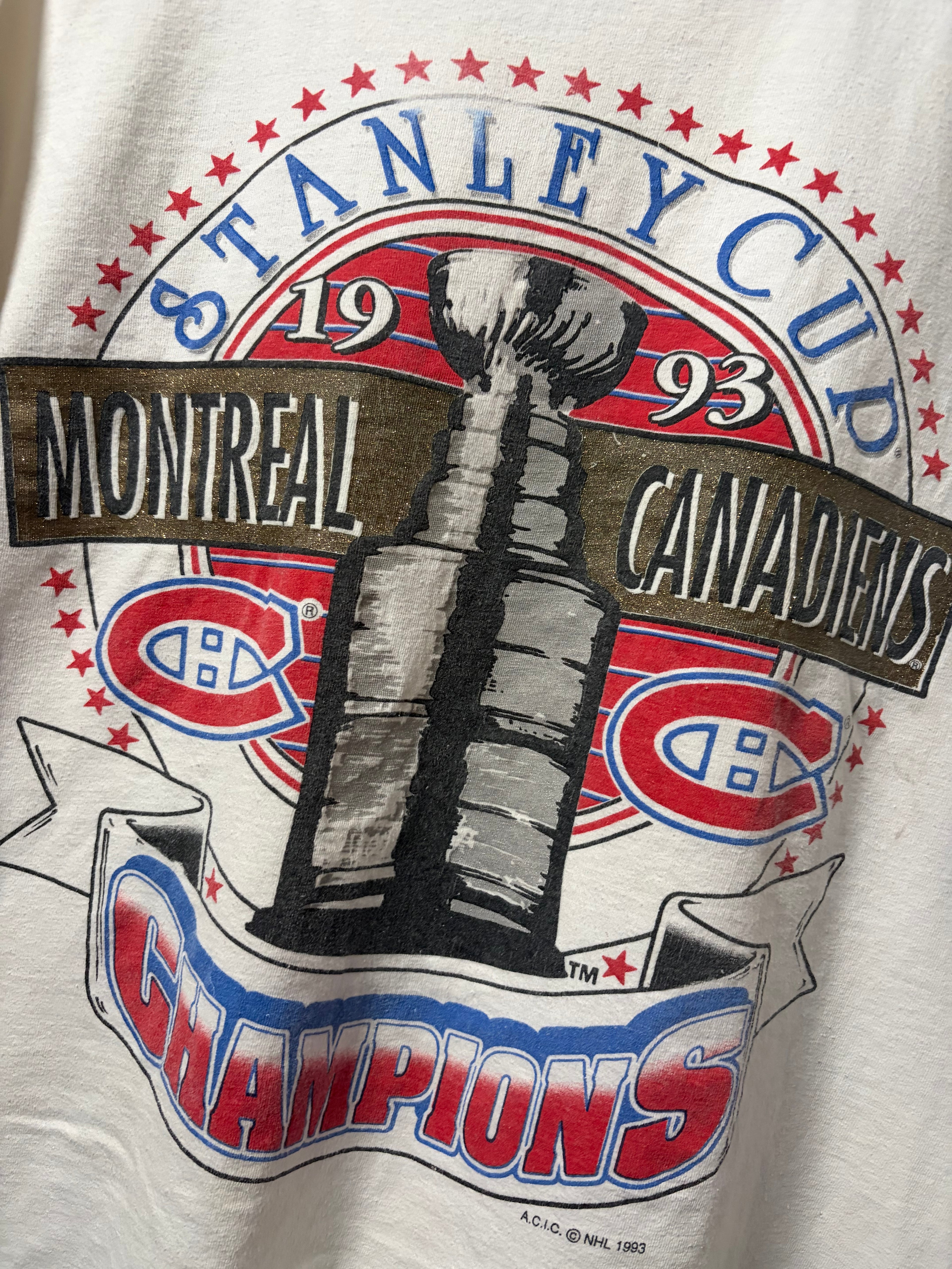 Vintage 1993 Montreal Canadiens Stanley Cup Champs T Shirt (S)