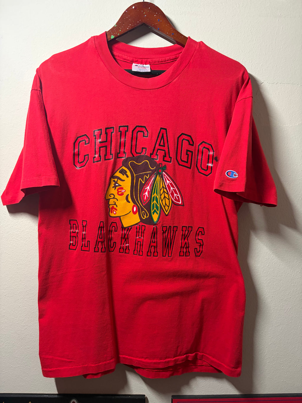Vintage Blackhawks Champion T Shirt (XL)