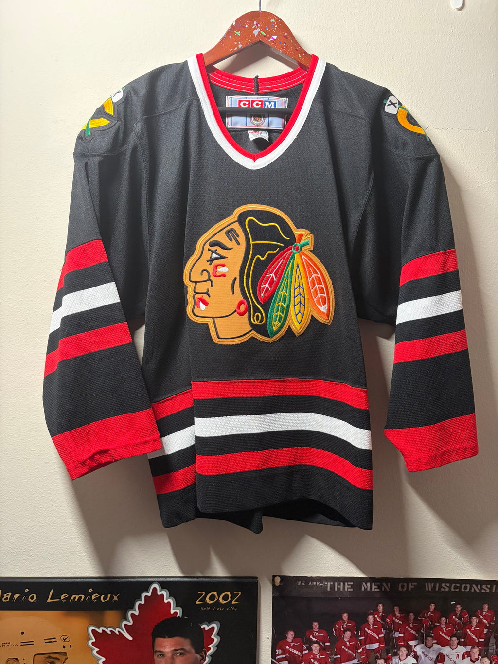 Vintage Blackhawks CCM Black Jersey (Small)