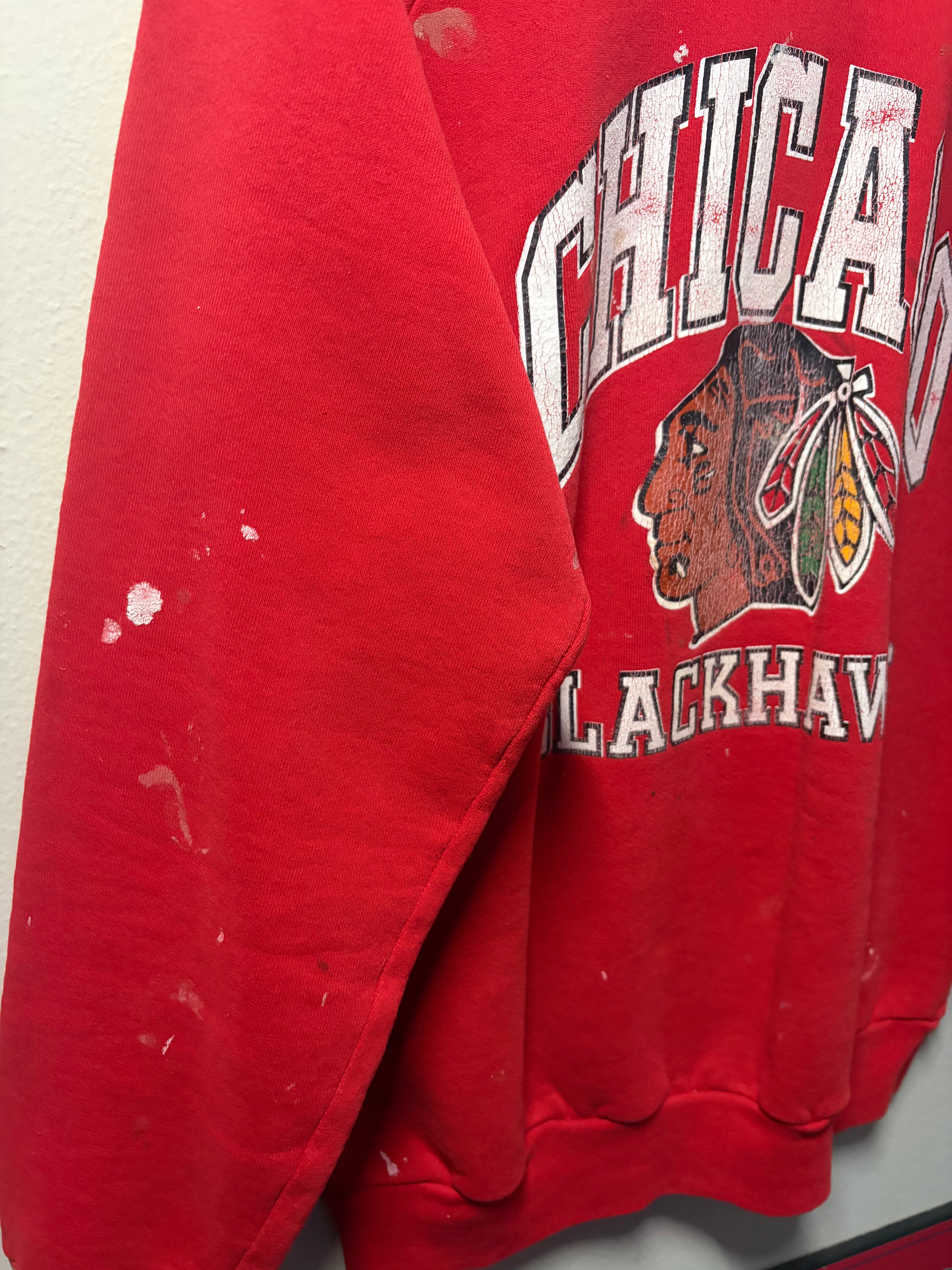 Vintage Blackhawks Painted/Distressed Crewneck Sweater (XL)