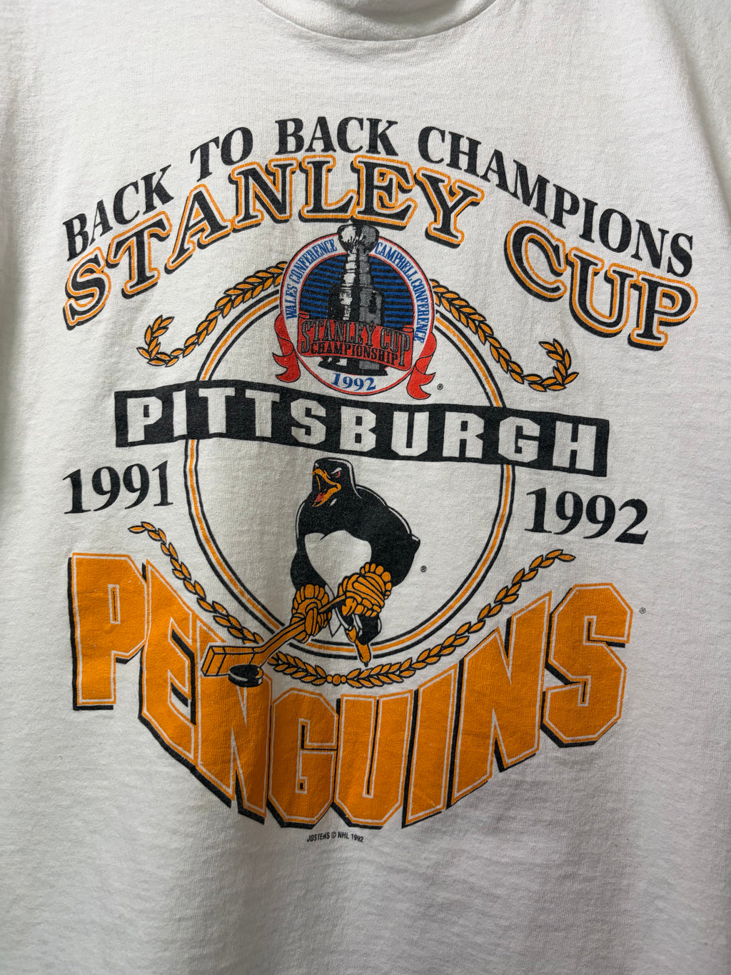Vintage Pittsburgh Penguins 91/92 B2B Stanley Cup Champs T Shirt (L)