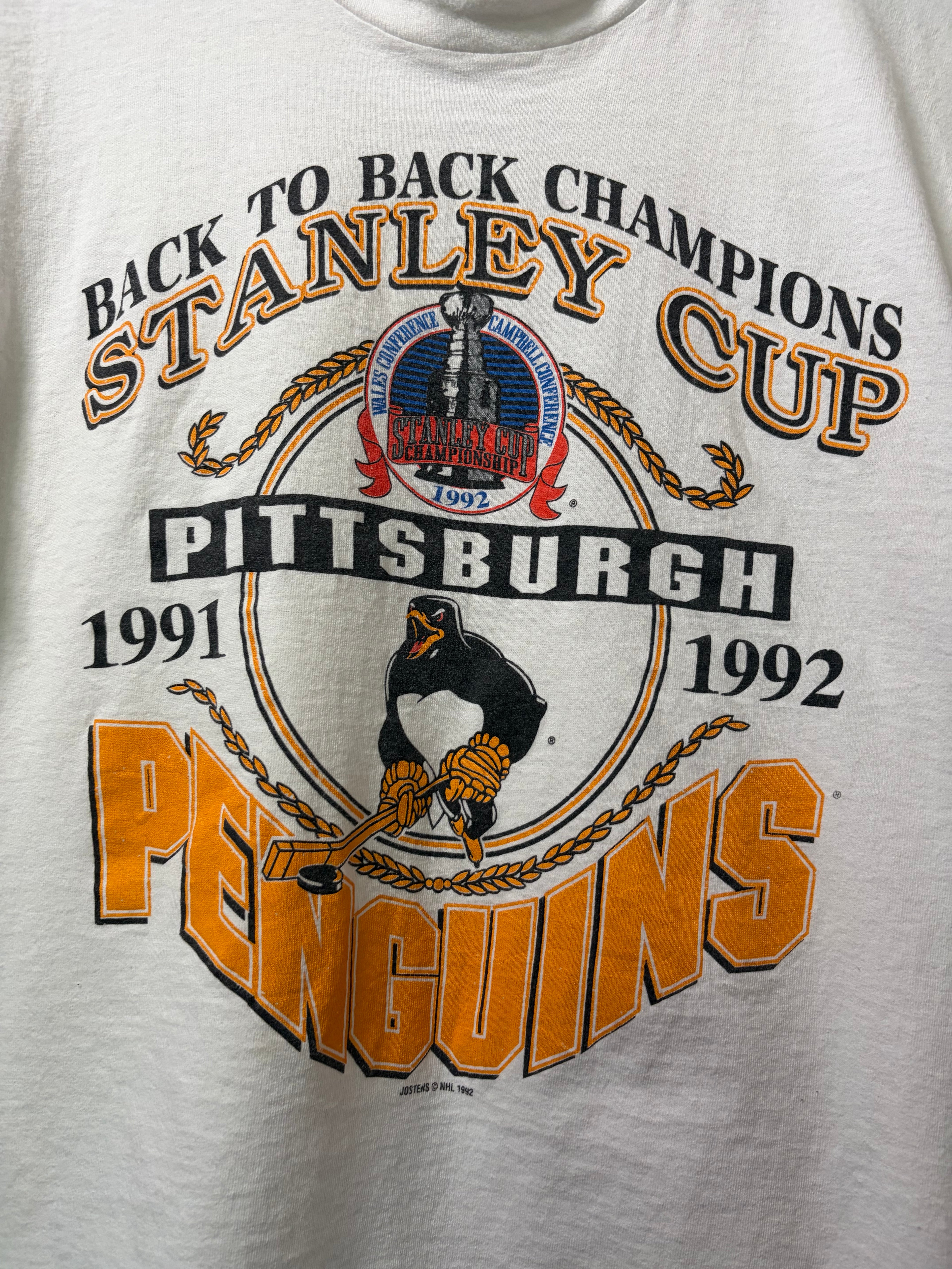 Vintage Pittsburgh Penguins 91/92 B2B Stanley Cup Champs T Shirt (L)