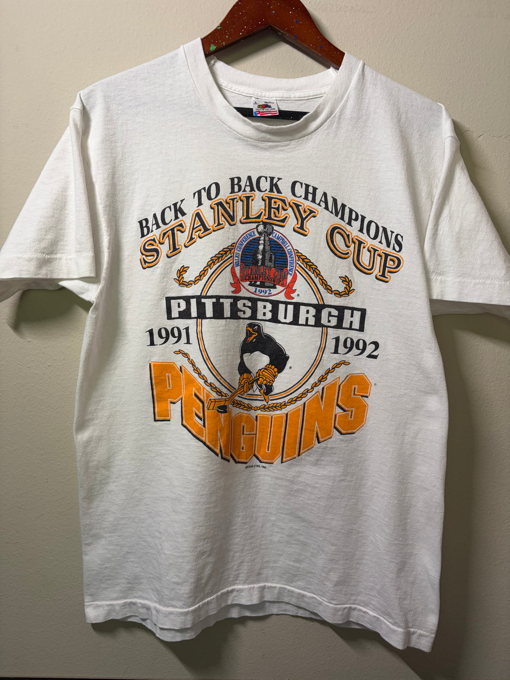 Vintage Pittsburgh Penguins 91/92 B2B Stanley Cup Champs T Shirt (L)