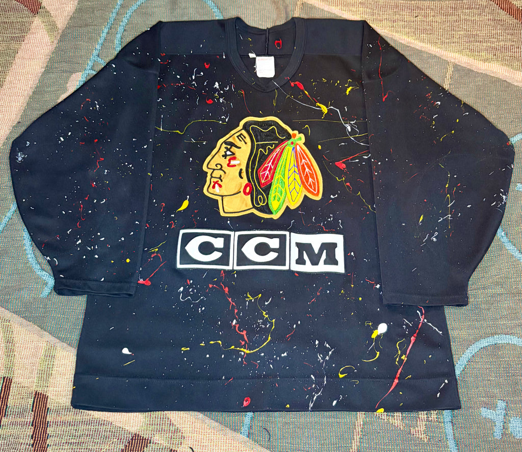 Vintage Blackhawks Custom “Splatter” Authentic CCM Practice Jersey