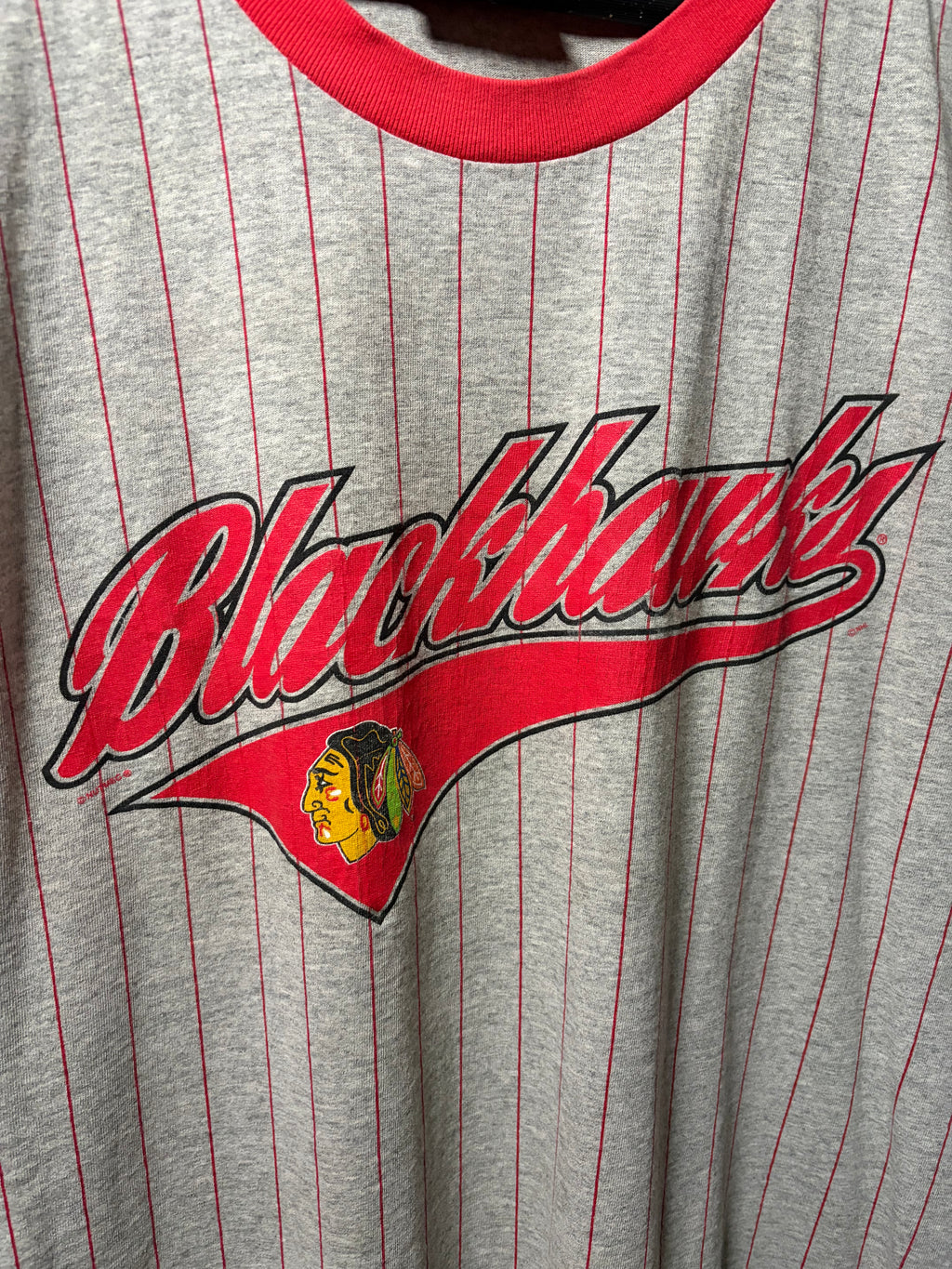 Vintage Blackhawks Pinstripe T Shirt (XL)