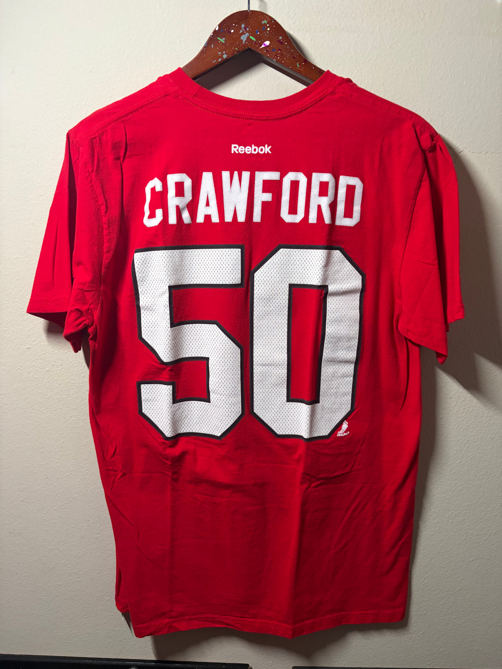 Corey Crawford #50 Reebok T Shirt (Large)