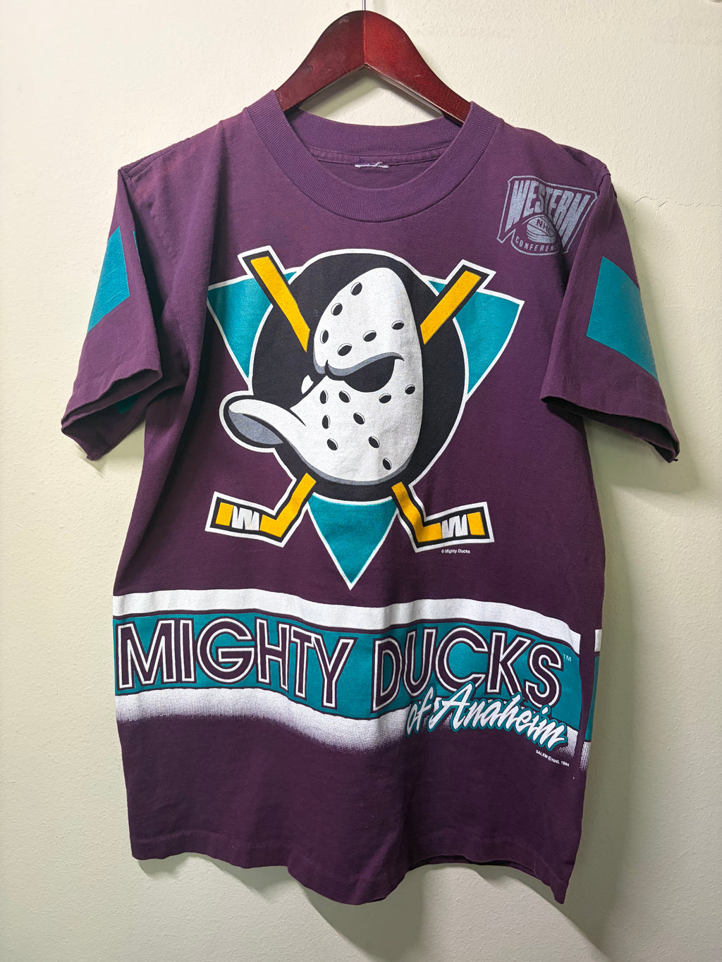 Vintage Anaheim Mighty Ducks Salem Sportswear AOP T Shirt (M)