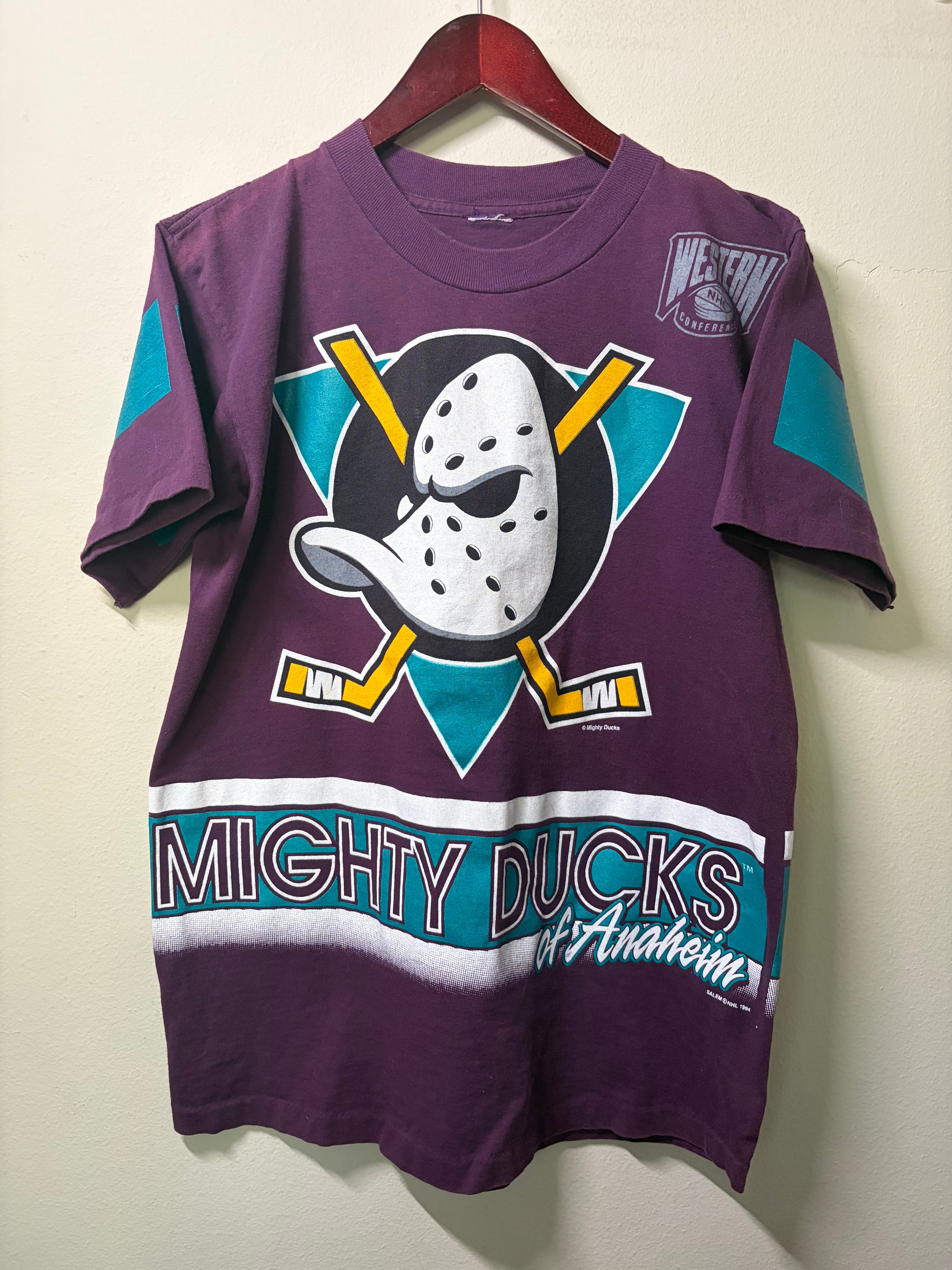 Vintage Anaheim Mighty Ducks Salem Sportswear AOP T Shirt (M)