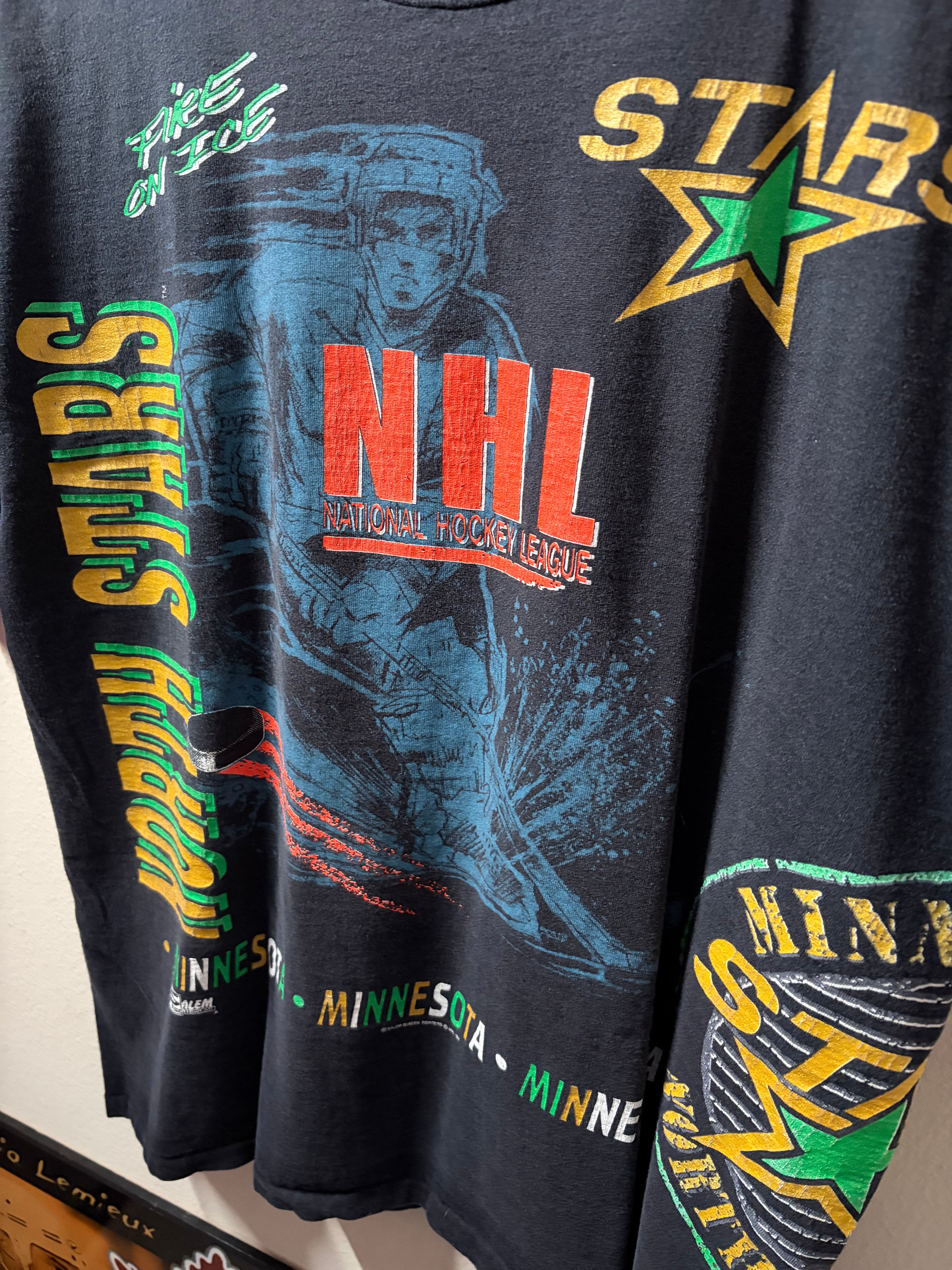 Vintage Minnesota North Stars Salem Sportswear “Fire On Ice” AOP T Shirt (XL)
