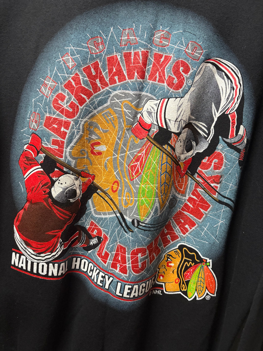 Vintage Blackhawks “Faceoff” Crewneck Sweater (Large)